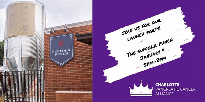 launch party TODAY at @SuffolkPunchCLT!!!  come learn about the new 👑 in town!💜 5-8pm💜grab your free ticket at tinyurl.com/cltpclaunch . #Charlotte #PancreaticCancer  #Crowntown #365InThe704
