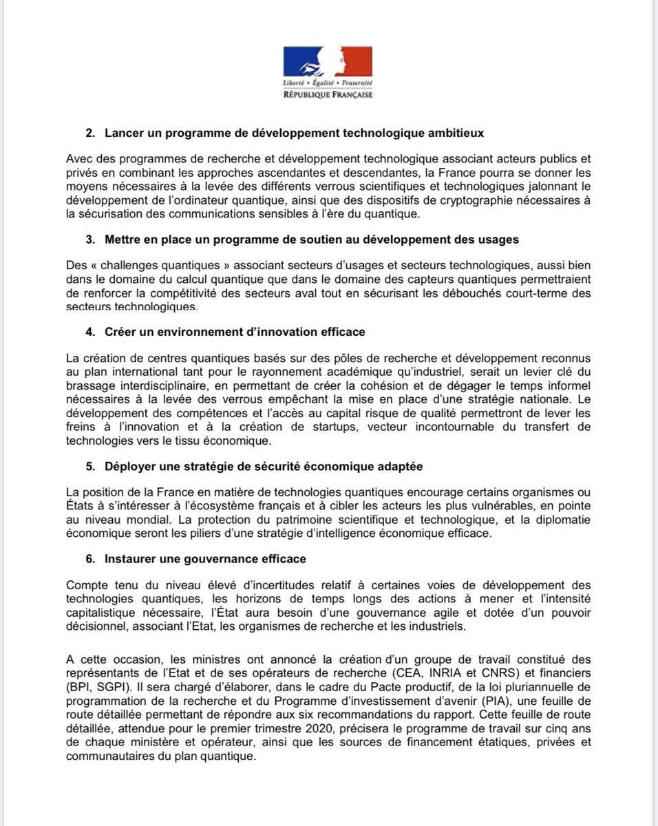Pour que la 🇫🇷 soit un acteur majeur du #quantique, avec <a href="/florence_parly/">Florence Parly</a> <a href="/BrunoLeMaire/">Bruno Le Maire</a> <a href="/VidalFrederique/">Frédérique Vidal</a> nous allons constituer un groupe de travail chargé de réaliser, dans le cadre du #PacteProductif, une feuille de route permettant de répondre aux recommandations du rapport.