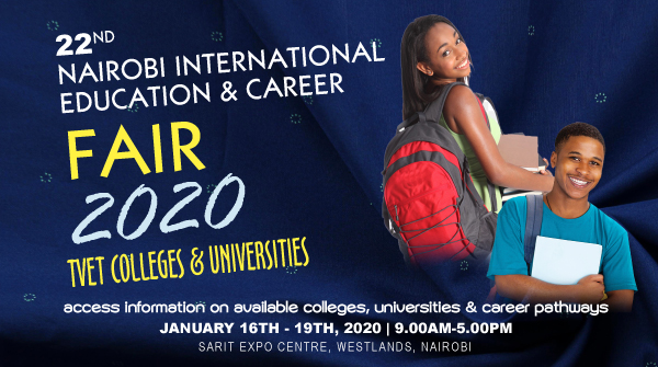 Come and engage one on one with more than 70 Higher Education Institutions both Local and International, make wise career choice at the new Sarit Expo Centre Westlands from 16th - 19th January . Register free on eventbrite.com/e/79496659649