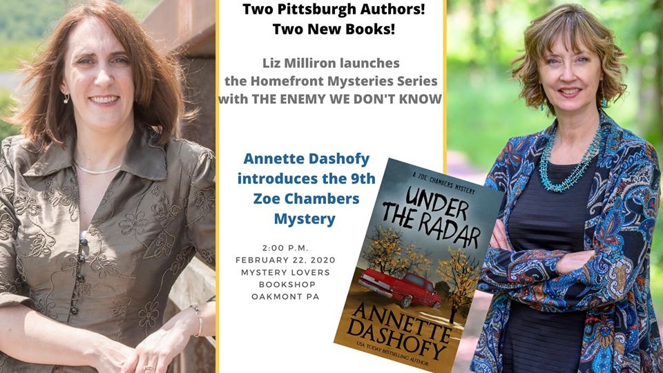 #PlanAhead 22 #February2020 2PM <a href="/MysteryLovers1/">Mystery Lovers Books</a> #meetandgreet 

<a href="/LizMilliron/">Liz Milliron</a> w <a href="/levelbestbooks/">Level Best Books</a> 
HOMETOWN #mysteries SERIES
1. ROOT OF ALL EVIL
2. HEAVEN HAS NO RAGE

<a href="/Annette_Dashofy/">Annette Dashofy</a> w <a href="/HeneryPress/">HENERY PRESS</a> 
UNDER THE RADAR #NewRelease 25 Feb 2020

<a href="/PghSinC/">Pittsburgh SinC</a> <a href="/littsburgh/">Littsburgh</a> #Pennsylvania