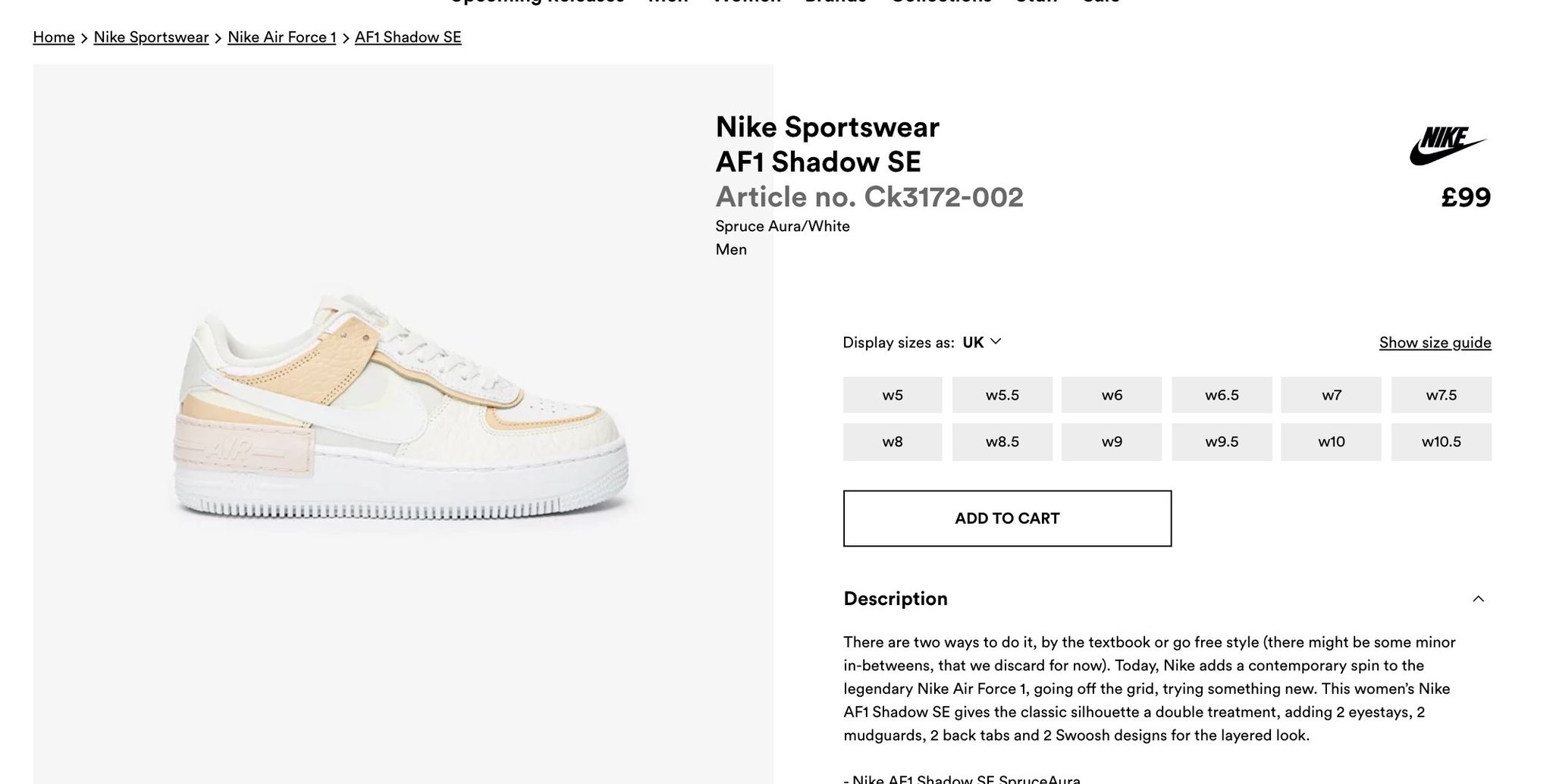 size chart air force 1