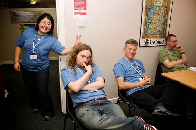 whykay's tweet photo. Recently found these photos from our 1st #PyConIE back in 2010! @holdenweb came over as @thePSF Chair and see what we are up to and helped us on the day! That’s me with @PrometheusIO (Brian) & Kevin Gill! /cc @pythonireland #PastDecade #Python https://t.co/2u6CGKGPZC