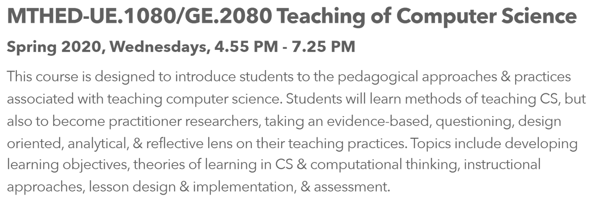 teach_python's tweet photo. Teaching of CS Methods class at NYU is still open for registration and open to non-matriculated students. We always have a mix of students with ed backgrounds and tech backgrounds. NYC area folks, please spread the word! #CSforAll #CSEd #Picademy #TeachingPython https://t.co/0NInXla8Ch