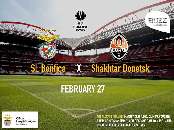 SL Benfica will play against Shakhtar Donetsk on February 27th, so this is your opportunity to book our hospitality packages for this UEFA Europa League match, at Estádio da Luz in Lisbon, prices from 107€!
Contact us at groups@portugaldmc.buzz or mi@portugaldmc.buzz
#buzzdmc