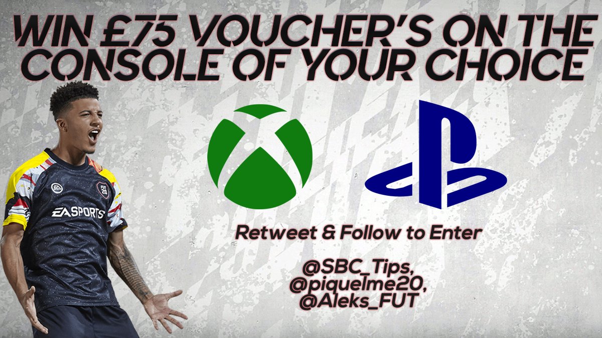 saf_cal's tweet photo. 💸FREE GIVEAWAY💸

£75 of Vouchers on the console of your choice (Or 12,000 FIFA Points) 

To enter for free, Simply Retweet, Like and Follow these three awesome twitter accounts:

@sbc_tips 
@Piquelme20
@Aleks_FUT

Winner announced THIS WEEKEND!

Good luck 🤝👌 https://t.co/71P8do8SlW
