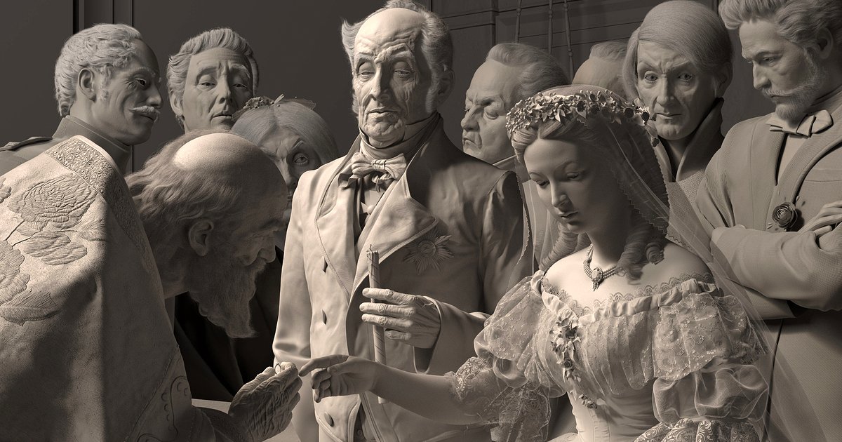 maxonzbrush's tweet photo. Disproportionate Marriage - A gorgeous 3D rendition of the Pukirev painting by ZBrushCentral member Chen Jiangtao. What an amazing piece of art! #ZBrush #Sculpture #3Dart #3dmodeling #texturing #rendering #substance3d #SubstancePainter #madewithsubstance https://t.co/D2XNqLS3Kf https://t.co/cMNUyyqPfe