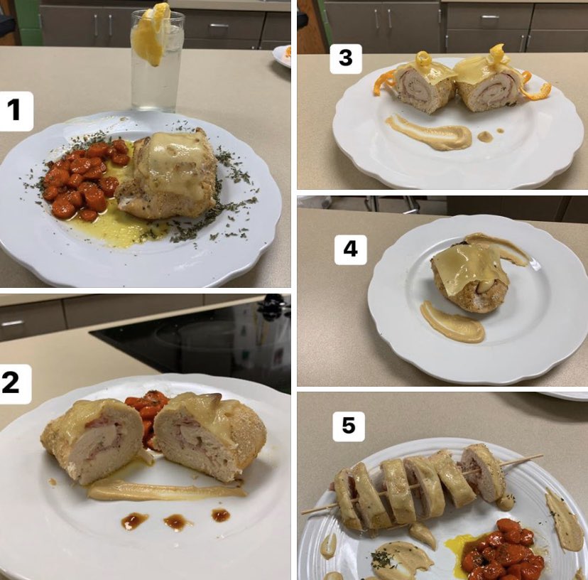 Please pick your favorite plated Chicken Cordon Bleu from the culinary students. #RCSHSOffices #expectthebest #greenmachine