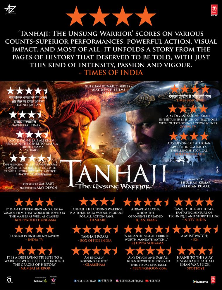 Iss subedar ne toh janta ke dilon par fateh paa li! #TanhajiTheUnsungWarrior in cinemas tomorrow, in 3D. #TanhajiRoarsTomorrow

<a href="/itsKajolD/">Kajol</a> #SaifAliKhan <a href="/omraut/">Om Raut</a> <a href="/SharadK7/">Sharad Kelkar</a> @itsBhushanKumar <a href="/TSeries/">T-Series</a> <a href="/ADFFilms/">Devgn Films</a> <a href="/TanhajiFilm/">TANHAJI: The Unsung Warrior</a>