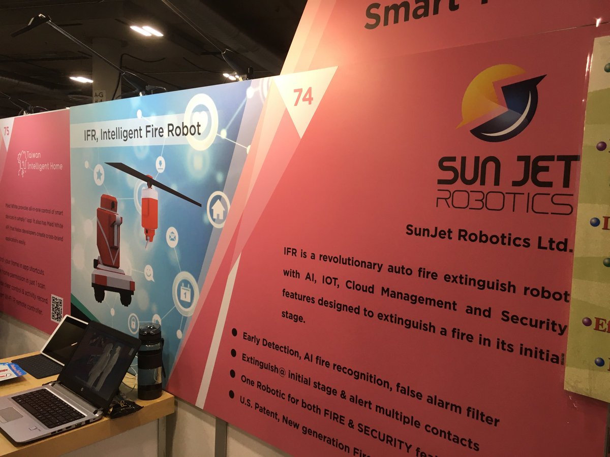 olitridon's tweet photo. #sunjet robotics is a taiwan based startup that offers IA driven robot to recognize, assess, pinpoint and fight #fire everywhere ! #ces2020 ⁦@NovaVeolia⁩ ⁦@Veolia⁩ https://t.co/qUBvFkAxds