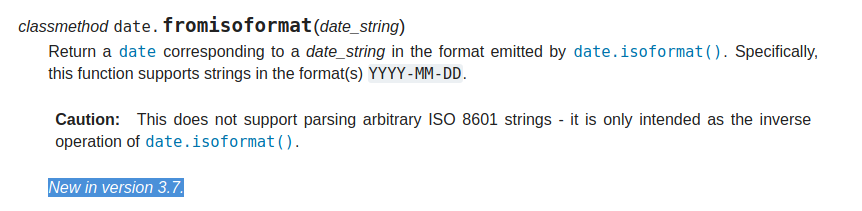 python datetime fromisoformat class method