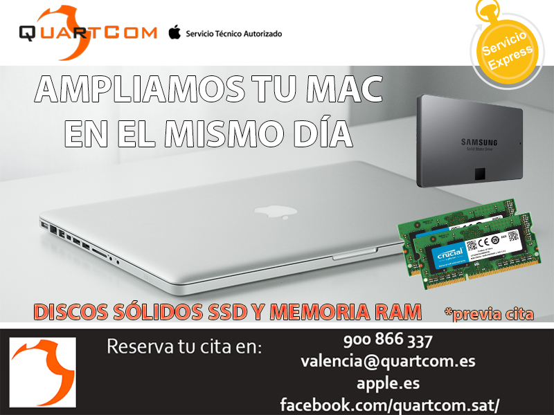 QuartCom's tweet photo. ¿Mac lento? ⌛️⌛️🖥💻Te lo solucionamos en el mismo día poniéndote un disco sólido SSD y/o Memoria RAM.
Reserva tu cita desde Facebook o llámanos al 900 866 337 para tenerlo todo preparado. https://t.co/QarRLq3d9r