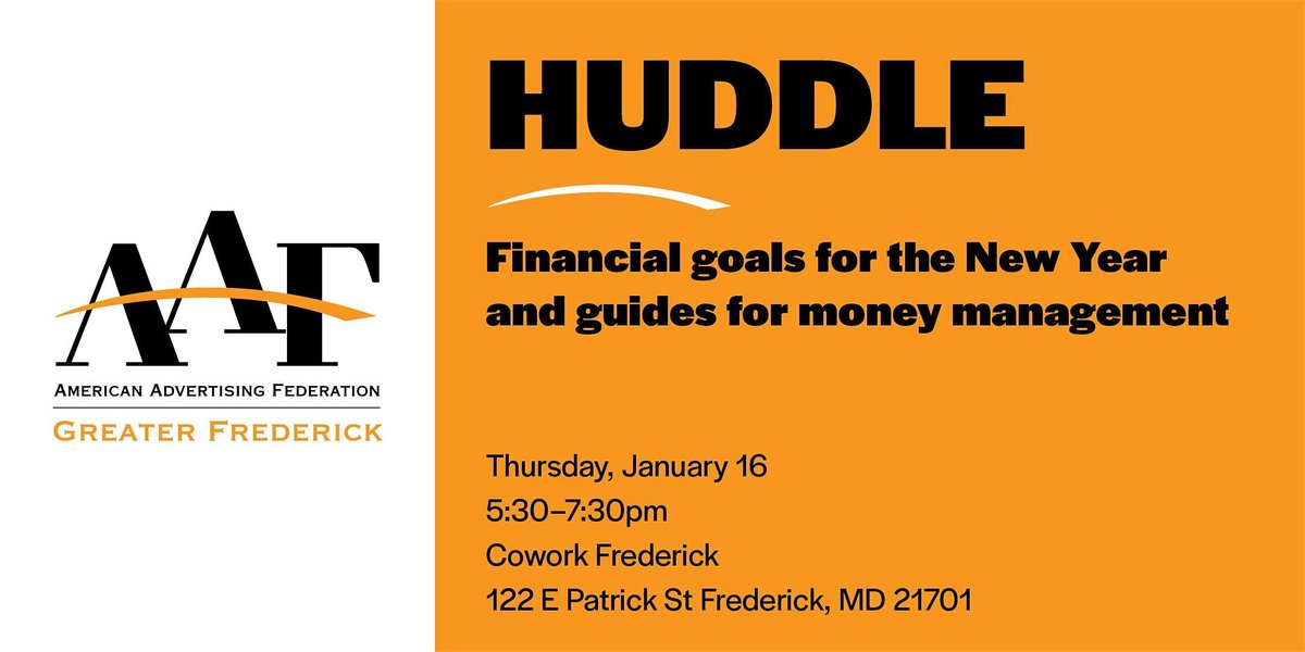 Are you ready to start your financial New Year off with confidence? If so, join Jane Helm, local financial coach, Thursday, January 16, at Cowork Frederick, to receive useful information to turn your financial intentions into a reality! 

Event details: eventbrite.com/e/aaf-huddle-f…