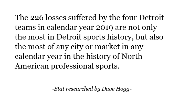 MikeSullivan's tweet photo. Sadly we all know sports are bad here right now. But I truly don't think Detroiters, and certainly people who don't live here, fully realize JUST how ridiculously bad our 4 teams currently are. Let's hope 2020 brings some change. https://t.co/hOy99AfnB1