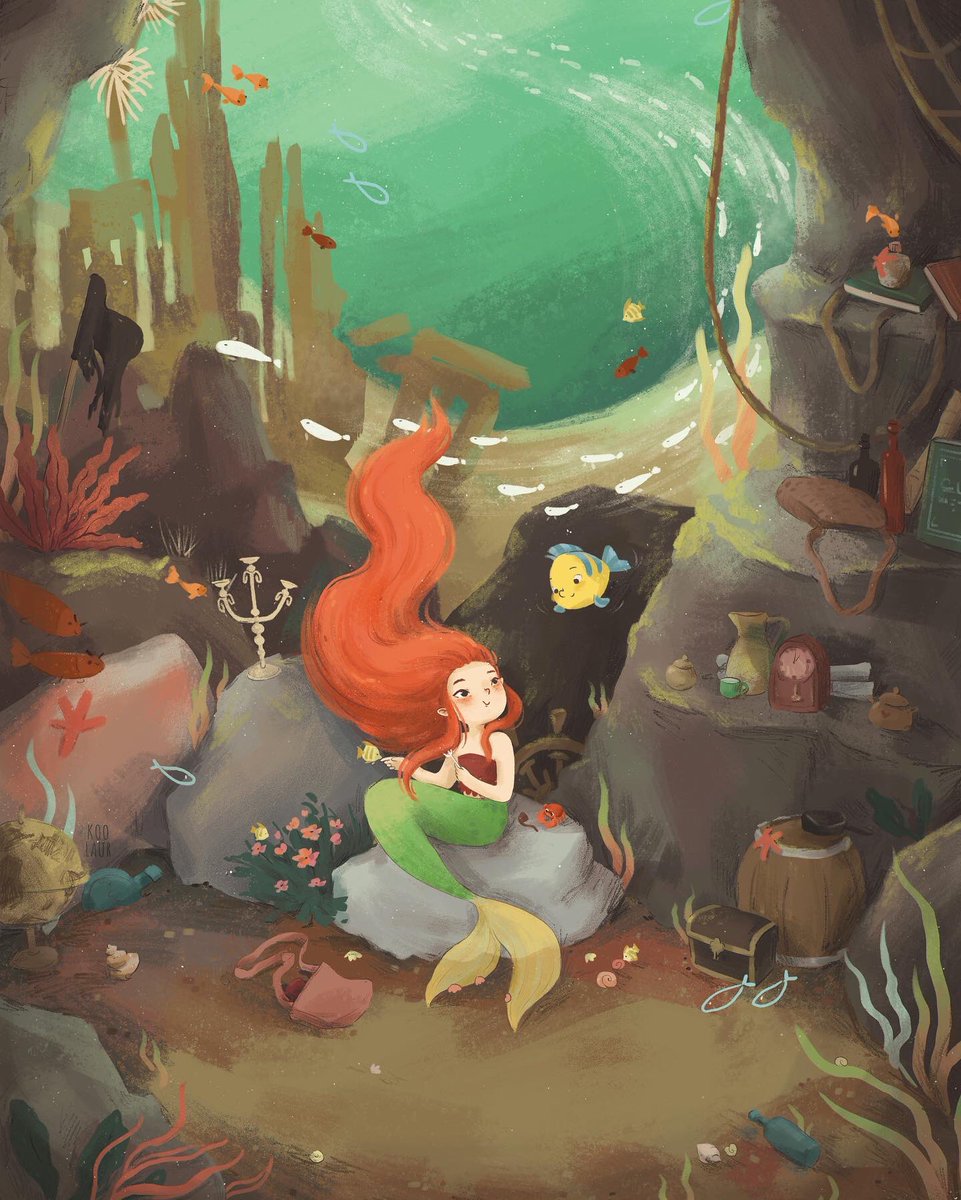 Koolaur19's tweet photo. The Little Mermaid 🧜‍♀️ 
My second work for the challenge 
#onceuponatimemonth
See more info on my IG:
https://t.co/DLfcx5EYZg
#illustrator #childrenillustration https://t.co/jjiuFCtplY