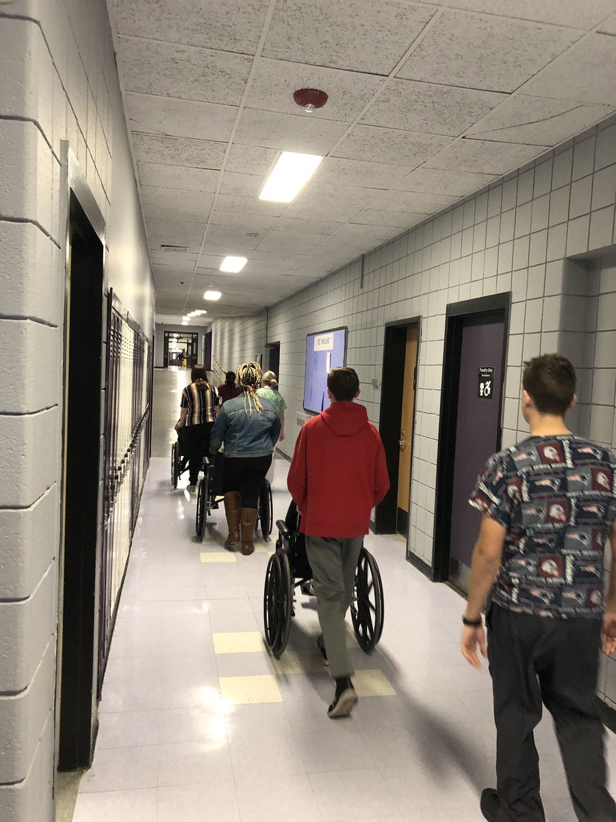 Shawsheen Tech Freshmen in Health Assisting practice properly escorting patients in wheel chairs down ramps under the guidance of Juniors in Health Assisting. <a href="/shawtech_hs/">Shawsheen Tech</a>
