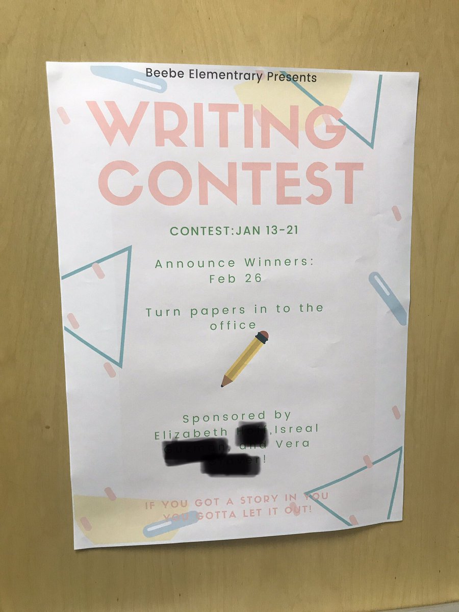 DrNzshamm's tweet photo. So excited for our student created and driven writing contest at #Beebe203! Thank you to @Beebeprincipal for hearing their idea and supporting them as they created their plan! #BByou203 #together203 https://t.co/DFJNdCJIjW