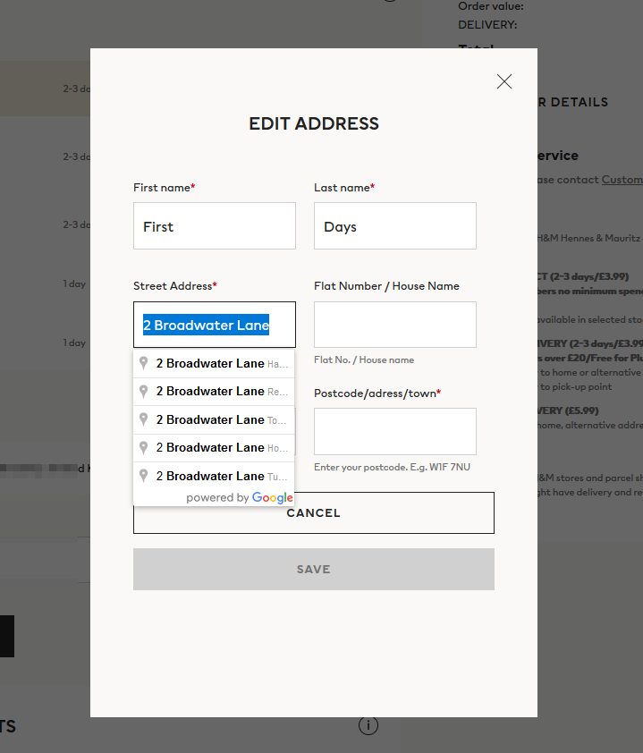 jemjabella's tweet photo. Yo @HM what's the point in having an address auto-complete function if you can't actually see the addresses? #UIFail #BadUserInterface #UXDesign https://t.co/0ujCyN927B
