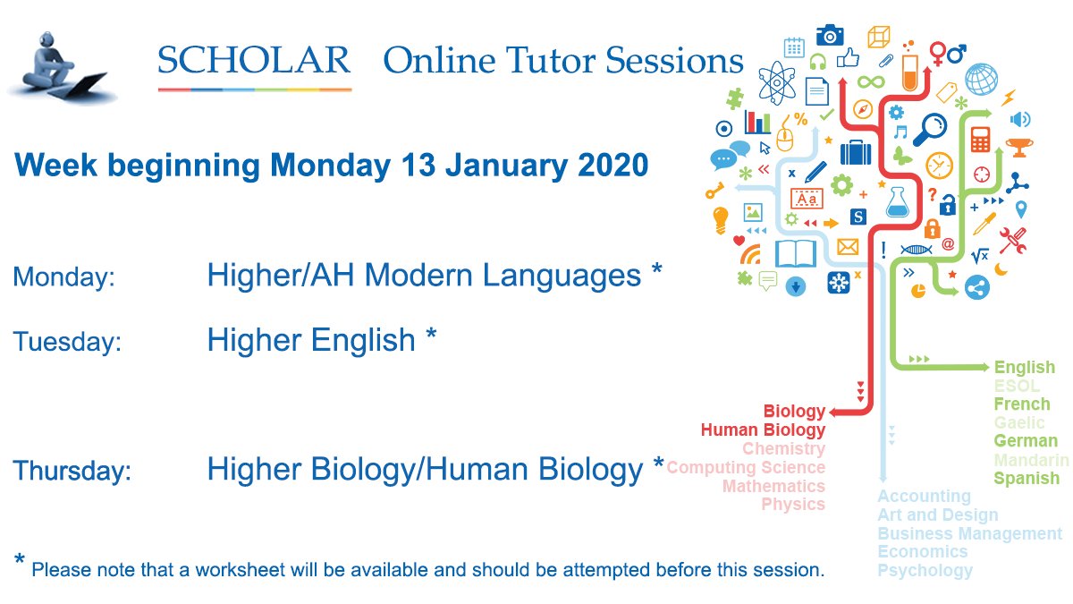 ScholarUK's tweet photo. Our upcoming Online Tutor Sessions are Higher/Advanced Higher Modern Languages, Higher English and Higher Biology/Human Biology https://t.co/H9iXf7pW6M
Regular updates also on Facebook: SCHOLARprogramme
#revision #examprep https://t.co/ZCE8mgxAvI