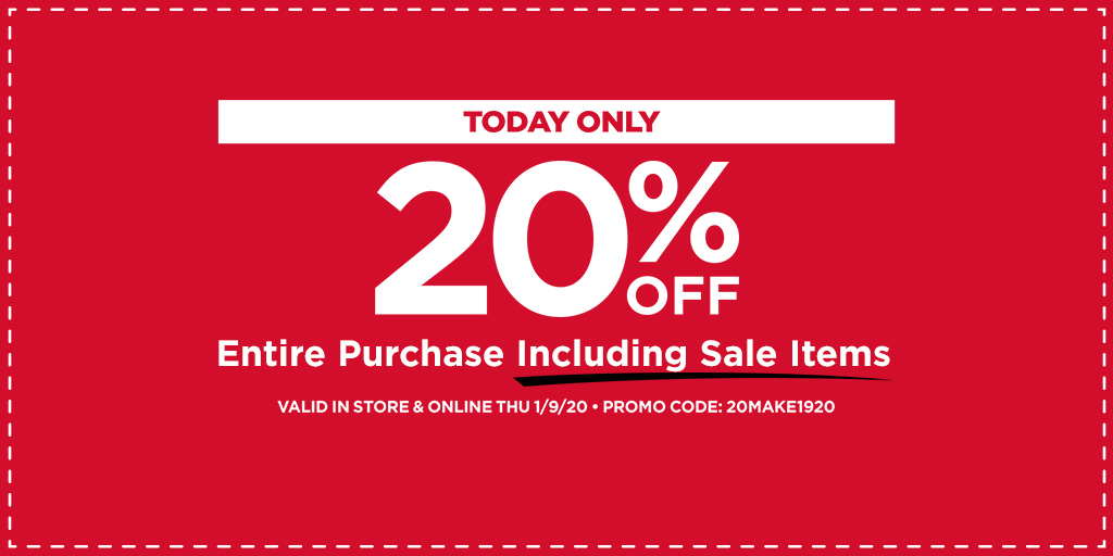 Michaels Stores on X: This coupon is so, so extra, even the sale is on  sale! 🤩 Get 20% off your entire purchase TODAY. Valid in store & online  THU 1/9/20. Promo