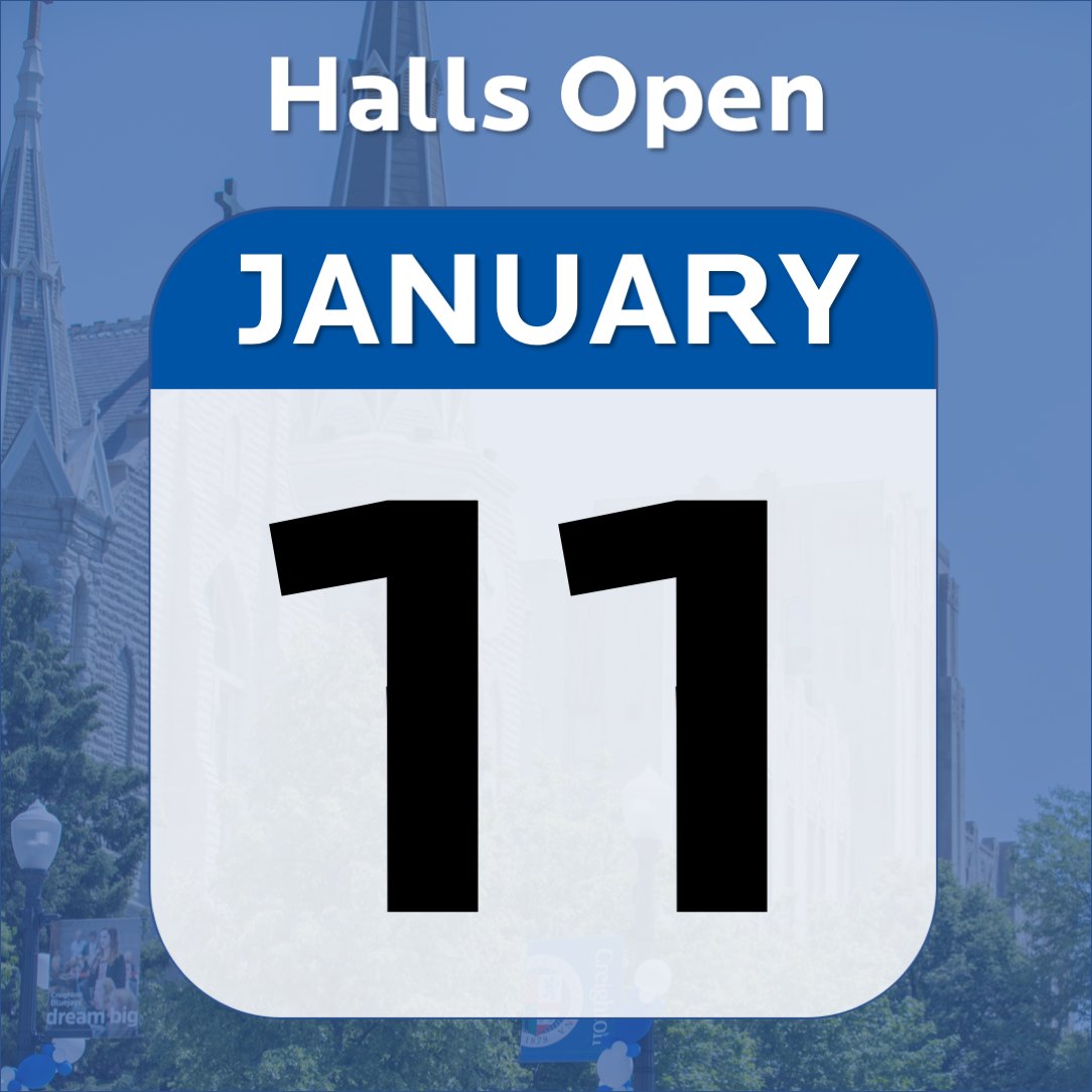 CreightonLiving's tweet photo. We are very excited to welcome students back to campus! Residence halls open on Saturday, January 11 at noon! CU Soon! https://t.co/RZa9ilyFBZ