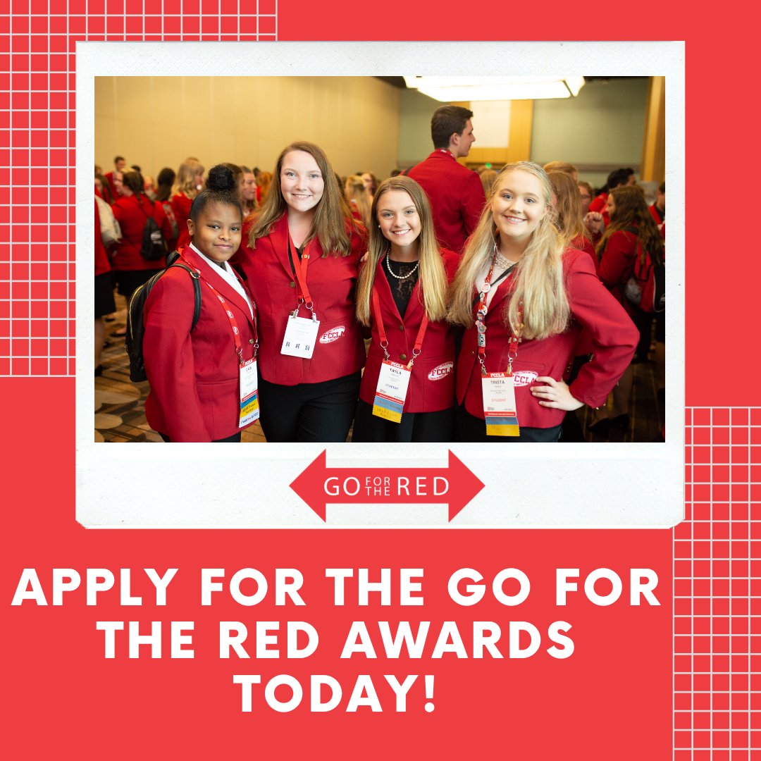 NationalFCCLA's tweet photo. If your chapter increased membership by 10,15, or 20 members make sure to apply for the Go For the Red chapter award!

Apply by April 1st! https://t.co/FGMB58RwKJ

Comment below with your recruitment goals!
#fccla #fcclagetshealthy #yourstoryourstory https://t.co/oag4fPj7cP