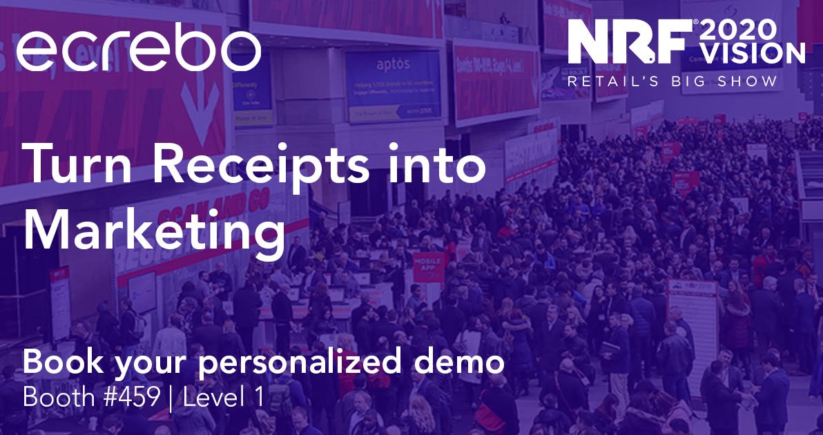 ecrebo's tweet photo. Attending #NRF2020?  Stop by booth #459 and learn how Ecrebo turns receipts into precisely-targeted, high-ROI marketing. Book your demo now: https://t.co/CugRsTkrSI #ReceiptMarketing #POSMarketing #RetailTech https://t.co/8tZy8nQWXl