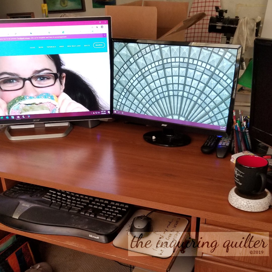 INQuilter's tweet photo. My #studioreorganization continues and guess what? I've found my desk! ❤️
.
.
.
.
.
#inquiringquilter #quiltstudio #reorganize #quilts #quilting #quiltingismytherapy #studioclean #fabricorganization #coffee #coffeelover #coffeetime https://t.co/rhnoTdxgCp
