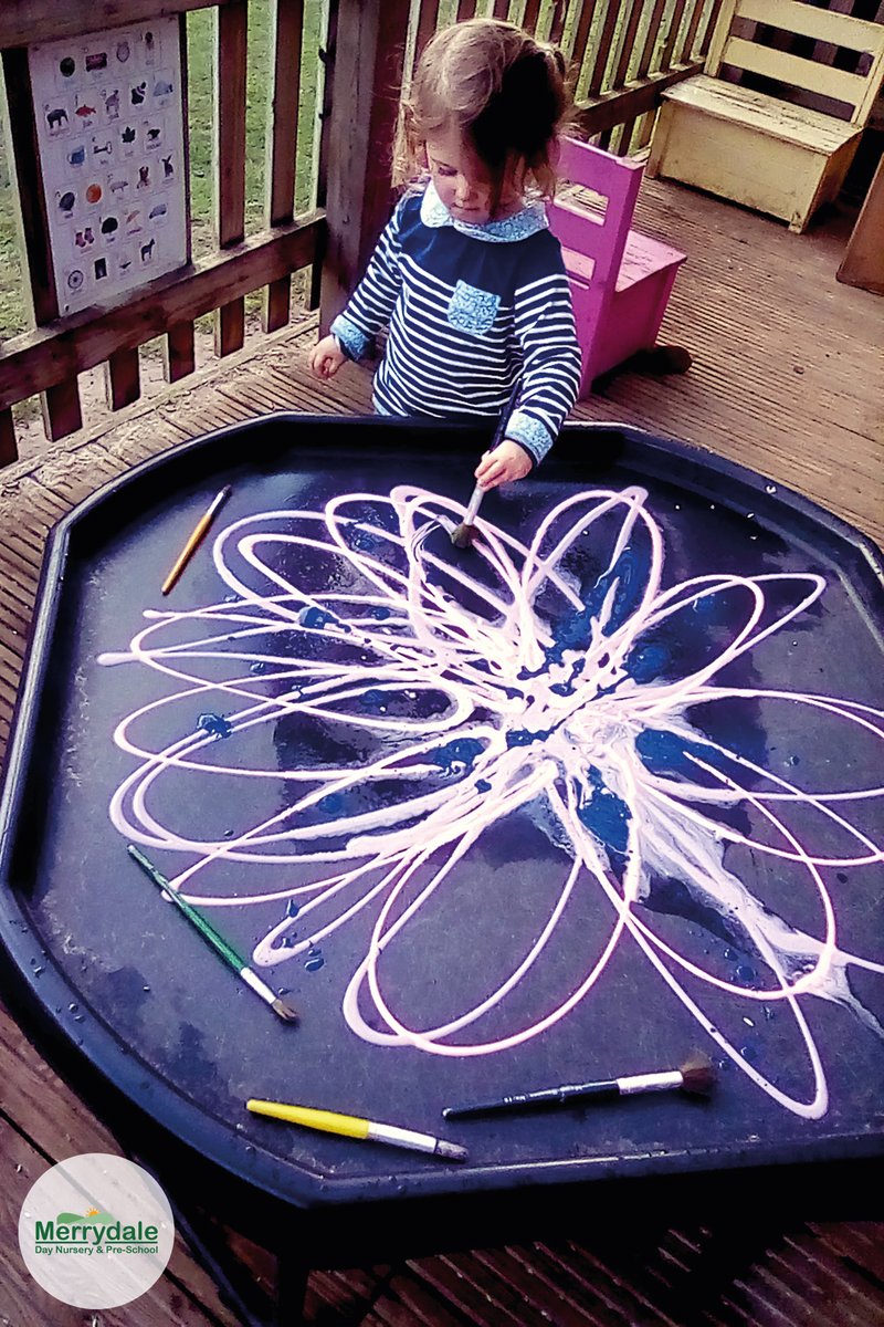 CCLnurseries's tweet photo. The Pioneers have been mark-making in the paints on the tuff tray this morning. They used paintbrushes to mix the colours and also make their own marks.

#Merrydale #daynursery #preschool #Pioneers #markmaking #paint  #colours #CompleteLearning #childcare #CompleteChildcare https://t.co/EZwKq0l0Hv