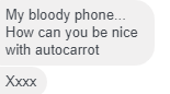 KnittingYogurt's tweet photo. An excerpt from one of my favourite messages from the holiday season, sent by my old flatmate, who was seemingly having Technical Issues with autocorrect... 🤣 https://t.co/0OL9txqBtC