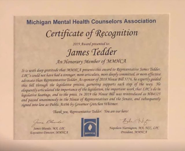 RochesterCenter's tweet photo. Thank you Representative Tedder for your support in the introduction, guidance and passage of HB4325, a new law that secures scope of practice for Licensed Professional Counselors in MI.
We are proud to have Nancy Tedder, MA, LPC as part of our team! @MMHCAtweet #LPCstrong https://t.co/WBxI1ZQrek