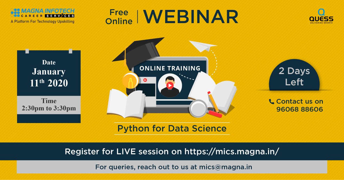 MICS_Magna's tweet photo. Hurry up! only 2 days left for #freewebinar

Register on live session : https://t.co/9qyBBPVVro

#python #datascience #careerservices #technology #thursdaywisdom #datasciencetraining https://t.co/iokFwbmlLt