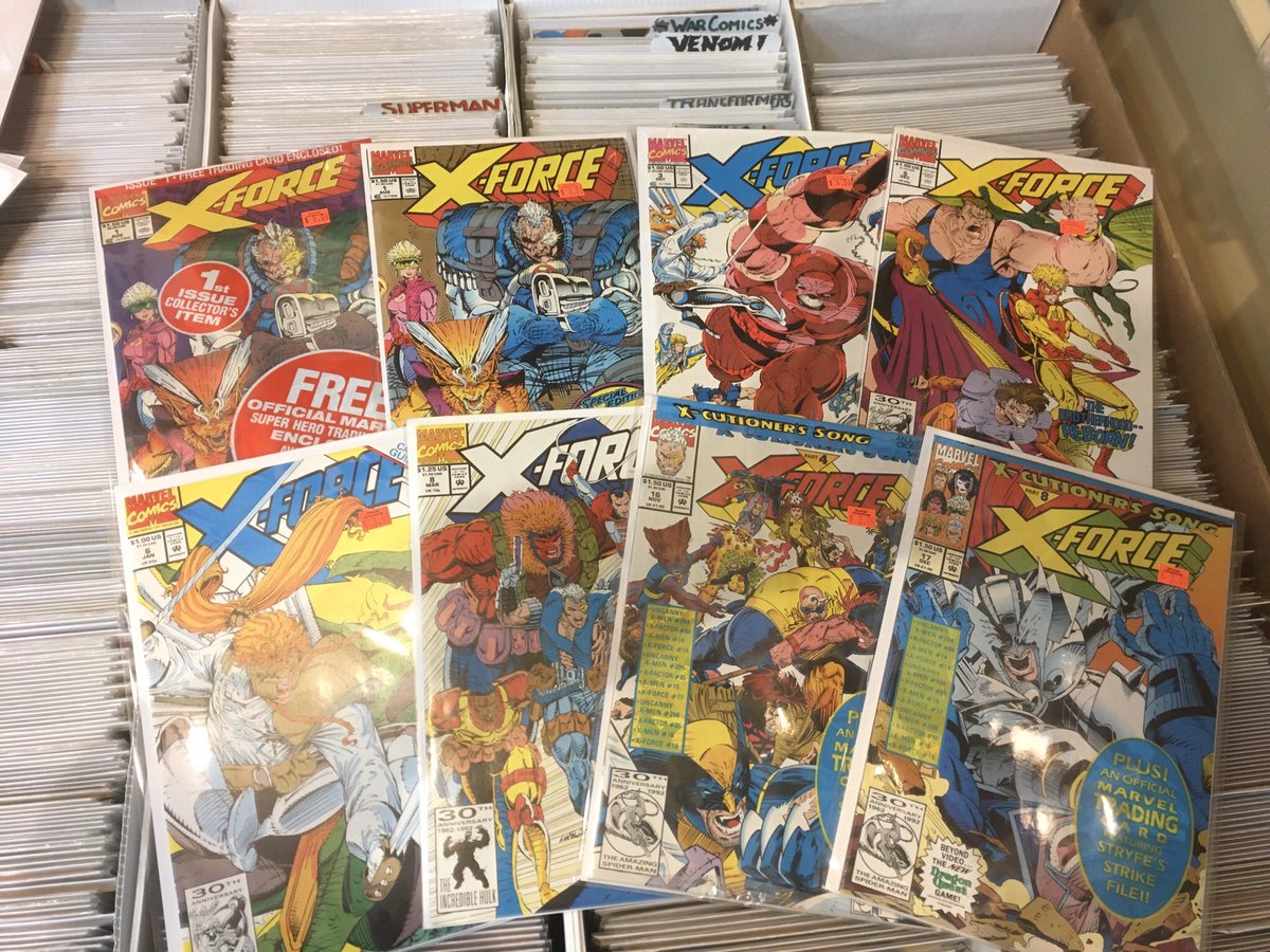 strangeadventrz's tweet photo. An X-Force to be reckoned with! Filling up the bins with some classic mutant madness from #robliefeld (and a #toddmcfarlane Spidey crossover to boot)! #betterasbackissues #1990scomics #xforce https://t.co/7hZTs97m0y