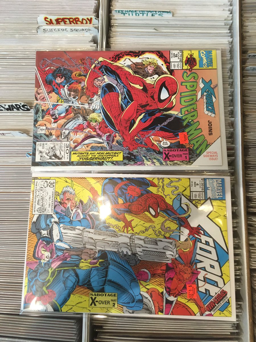 strangeadventrz's tweet photo. An X-Force to be reckoned with! Filling up the bins with some classic mutant madness from #robliefeld (and a #toddmcfarlane Spidey crossover to boot)! #betterasbackissues #1990scomics #xforce https://t.co/7hZTs97m0y