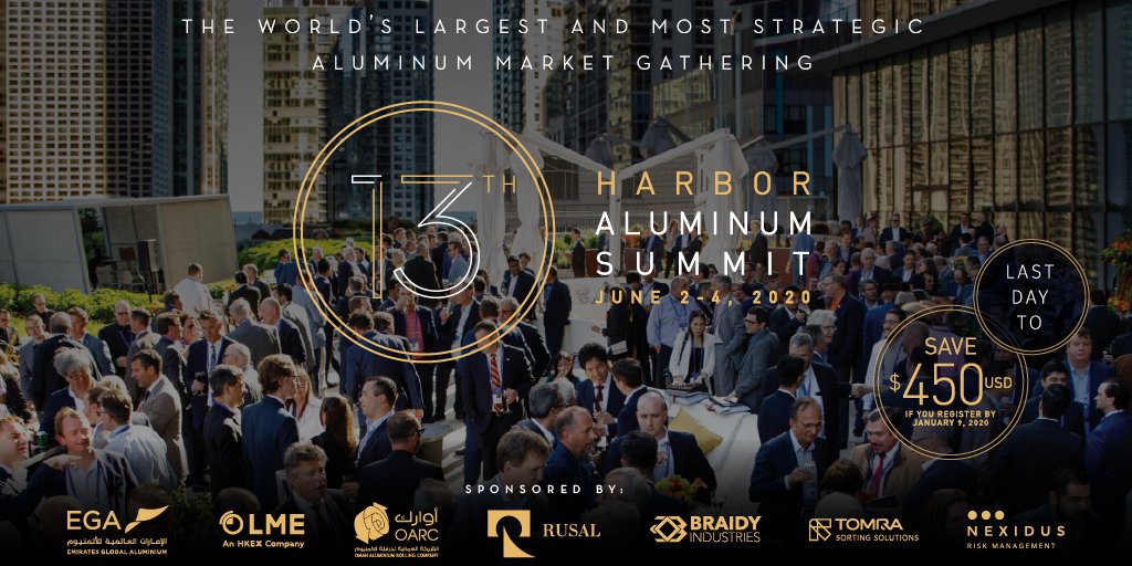 Last Day for $450 USD Discount - HARBOR's 13th Aluminum Summit (June 2-4, 2020 | Chicago, USA) ow.ly/yNCn50xR8kR
