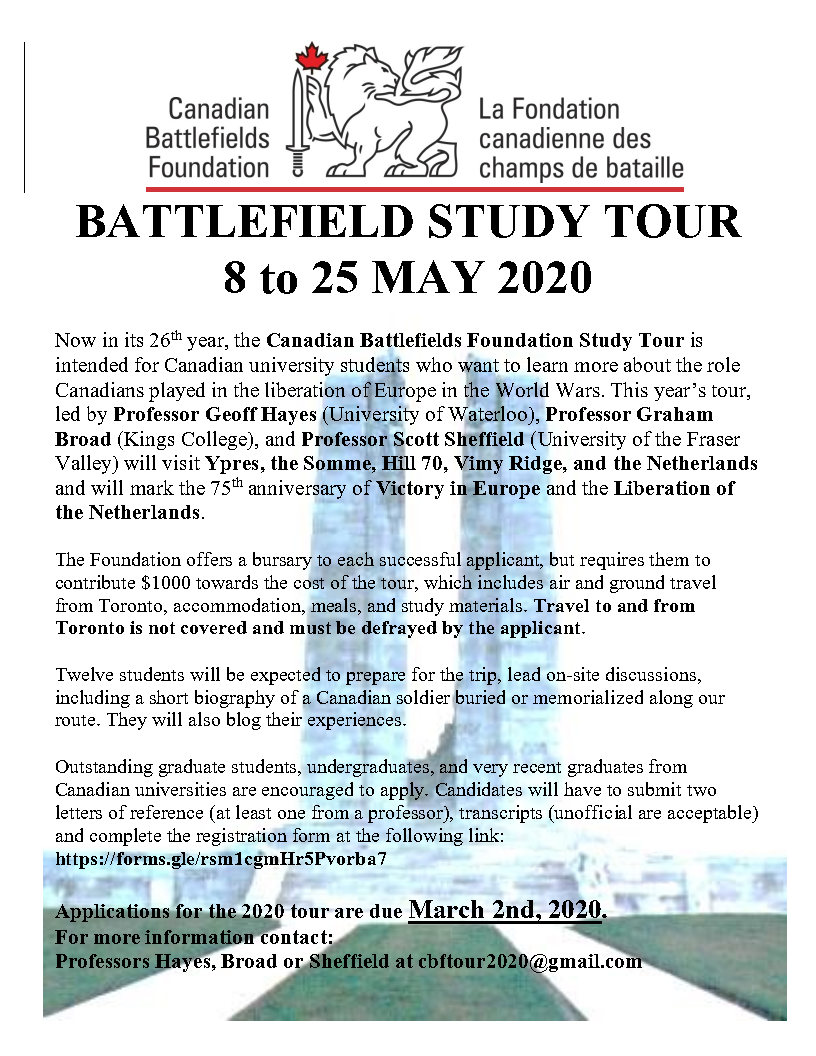This year's student study tour is now accepting applications! Join us for a fascinating trip to the First World War battlefields in France and Belgium, followed by a tour of the Netherlands #cbf2020