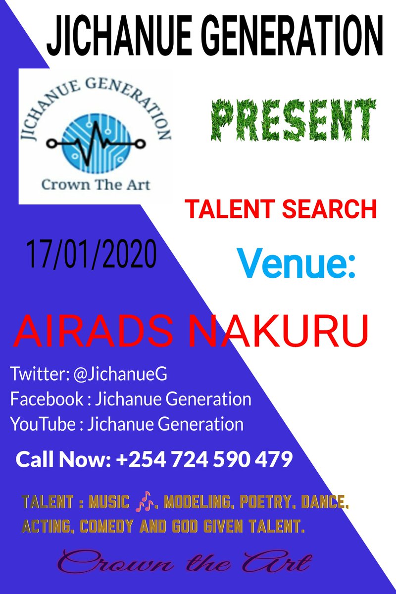 JichanueG's tweet photo. It's bigger and better, 2020 Talent Search. AIRADS NAKURU Edition, Season 2 presented by Jichanue Generation featuring MC @Kaythepoet1 @MD_Omondi @MbatiaMaryanne @ChosenFarzo @JUNECLAUDIA2  @TeloBilion and many more. Entry is Free https://t.co/2saueZoMKK