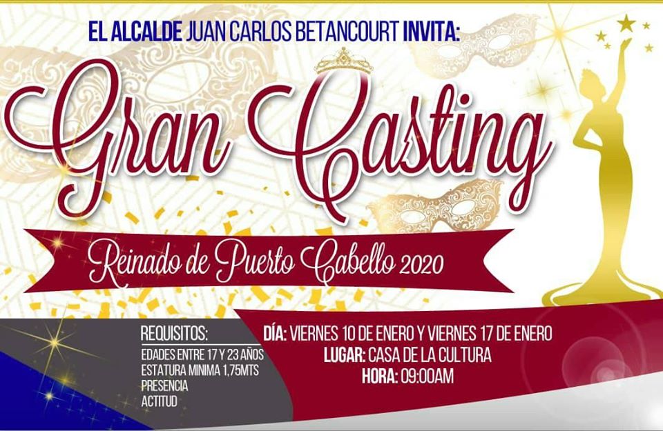apuertocabello's tweet photo. #ATENCIÓN ¡Es tu oportunidad de ser la nueva Reina de los Carnavales de Puerto Cabello 2020!
Para ello debes asistir mañana al #GranCasting en la Casa de la Cultura a las 09:00am edades 17 a 23 años estatura 1,75Mts
Invita el alcalde
@JCbetancourt72 #DiplomaciaIntegraciónYPaz https://t.co/tewaiqhZJl