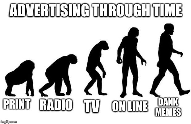 StuTeehanPhoto's tweet photo. It’s Evolution Baby #Memes @OneMinuteBriefs #OMB #evolutionofadvertising #copywriting #design #artdirection https://t.co/jsd4YBOFpp