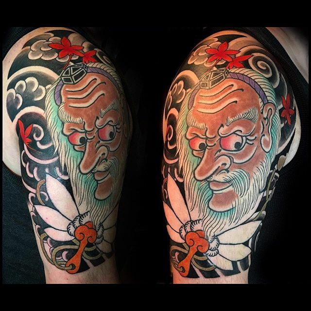 HoriKayden's tweet photo. #sojobo king of the mountain #tengu #Japanesetattoo #mapleleaftattoo #feathertattoo #colortattoo #inprogress #halfsleeve #Japanesetattooboston #mikiri #Black andgraytattoo #horikei https://t.co/9Ymh4XglQ9