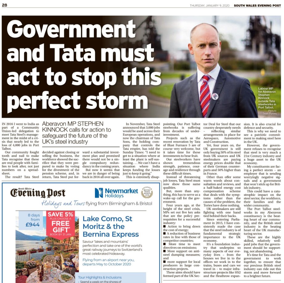 SKinnock's tweet photo. UK Govt must deliver a Sector Deal for Steel - like for Aerospace, Automobile &amp; Construction - recognising that steel underpins our economy &amp; provides good jobs.
 
Tata must mirror commitment of steelworkers by being patient &amp; resilient through tough times.
 
#StandUpForSteel https://t.co/kJUlj6O4kQ
