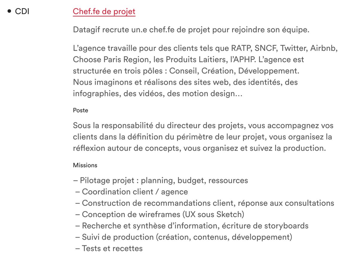 gaetan's tweet image. 👋 Je recrute chez @Datagif  un•e chef•fe de projet web en CDI !

datagif.fr/contact/#chef-…

Mes DM sont ouverts pour toute question, et merci pour le relais 😊👍