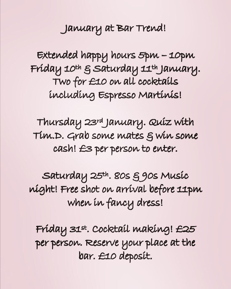 What’s happening this January at the bar? #Crowborough