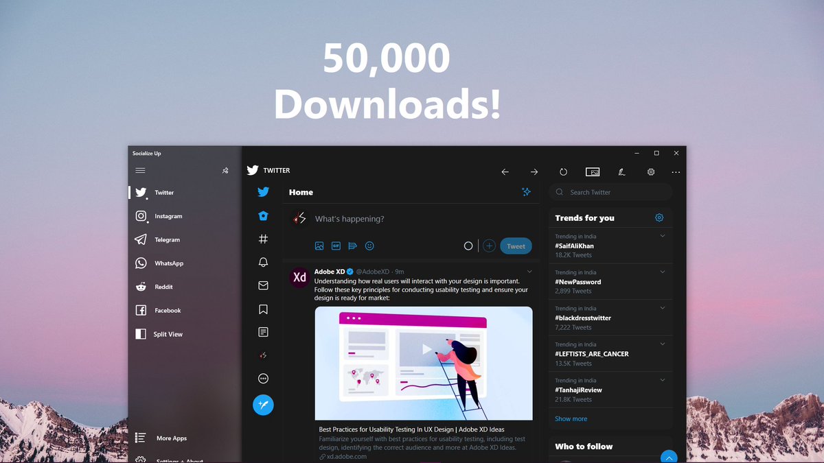 define_studio's tweet photo. Socialize Up on Windows Store just crossed 50,000 downloads!! π₯°π
Thank you for the love and support!.. Here's to another milestone
#uwp #Windows10 #FluentDesign #SocializeUp https://t.co/vuD7JLlvPn