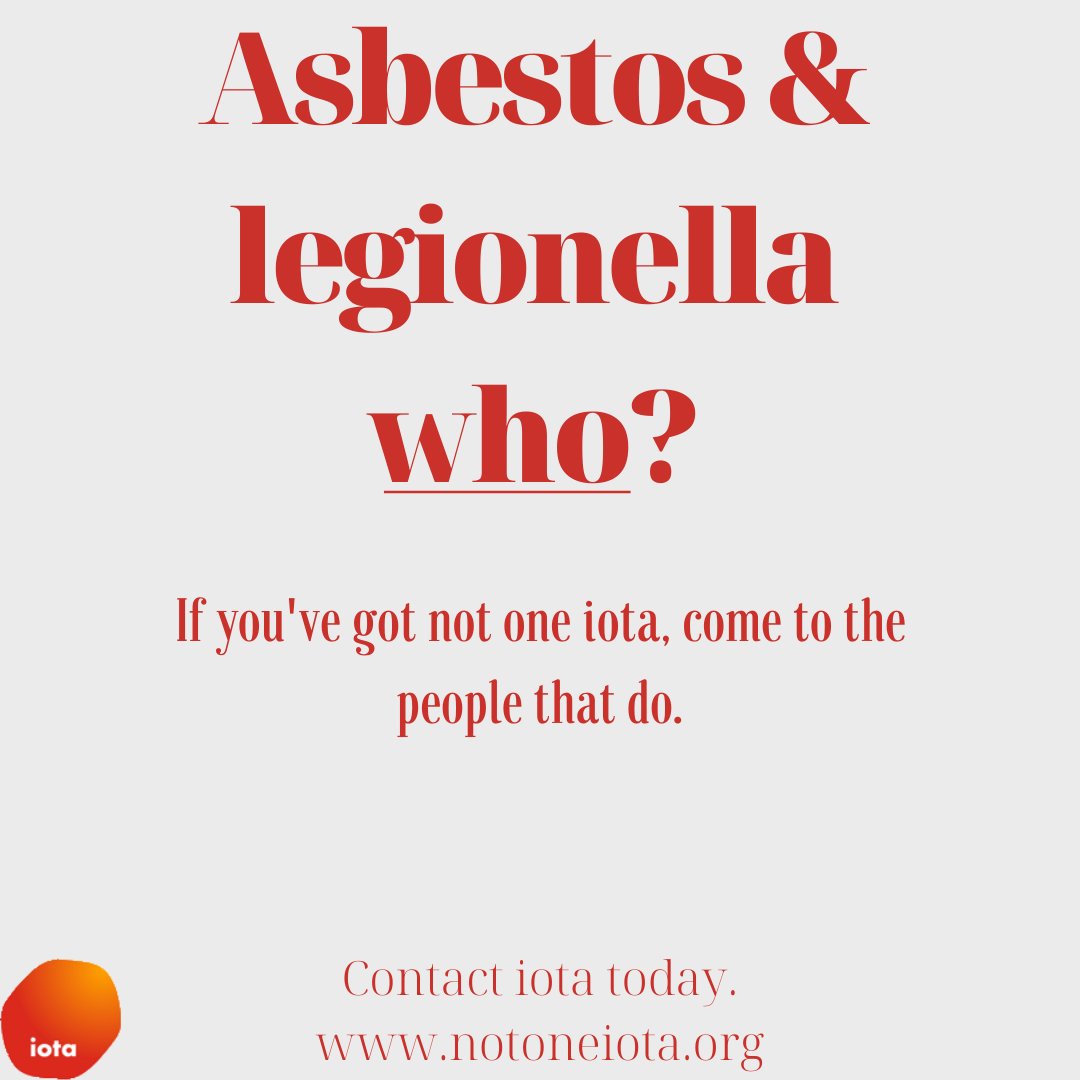 Need asbestos &amp; legionella consultancy?
Iota's got you.
#iota #hse #healthandsafety #asbestos #asbestossurvey #asbestosmanagement #legionella #legionellariskassessments #legionellatesting #water