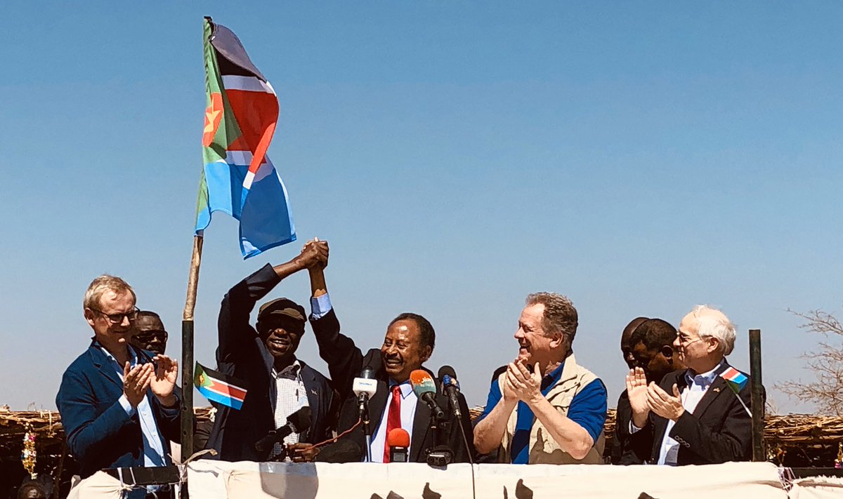 WFPChief's tweet image. Historic day in #Sudan! In a.m., landed in #Kauda, Nuba Mountains, with @SudanPMHamdok &amp;amp; his cabinet -- their 1st visit in more than 9 years, &amp;amp; received by SPLM-N leader Abdulaziz Al-Hilw, along w/ donors and @UN teams. A new milestone in humanitarian access in S Kordofan region.