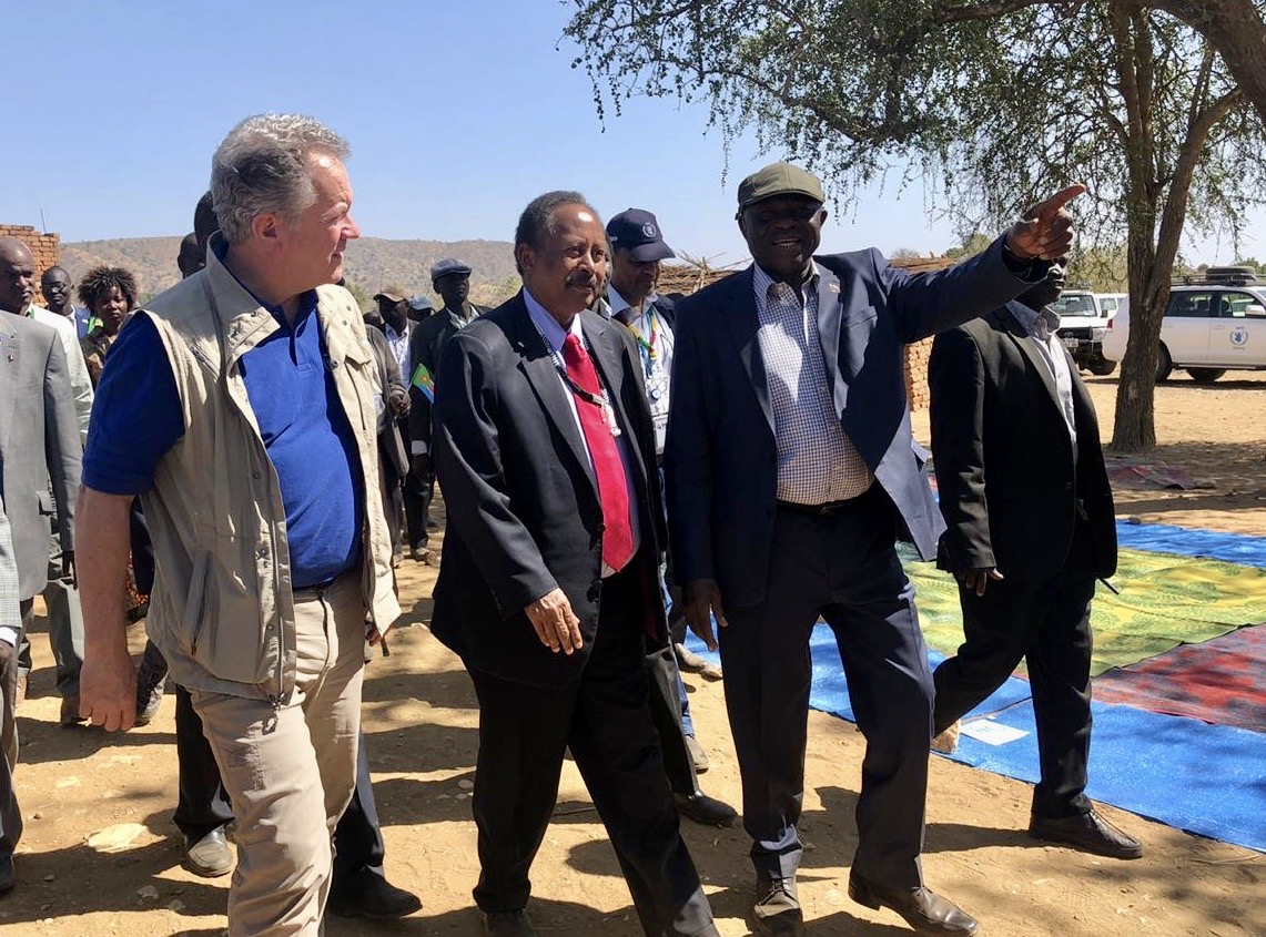 WFPChief's tweet image. Historic day in #Sudan! In a.m., landed in #Kauda, Nuba Mountains, with @SudanPMHamdok &amp;amp; his cabinet -- their 1st visit in more than 9 years, &amp;amp; received by SPLM-N leader Abdulaziz Al-Hilw, along w/ donors and @UN teams. A new milestone in humanitarian access in S Kordofan region.