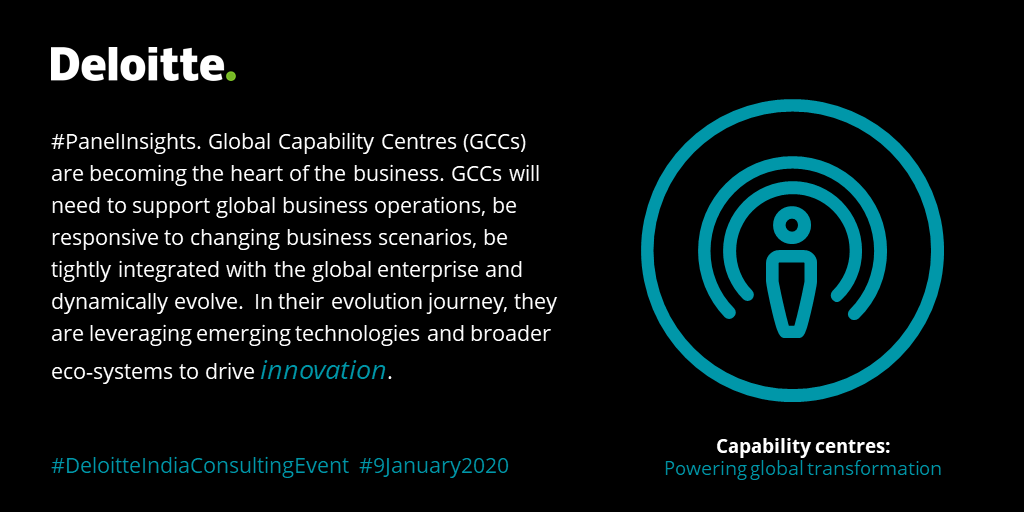 DeloitteIndia's tweet image. Business pioneers share insights during the power packed panel discussion on ‘Capability Centres: Powering Global Transformation.’ #ArtificialIntelligence #AugmentedWorkforce #DeloitteIndiaConsultingEvent #9January2020. @A_Padmanabhan_