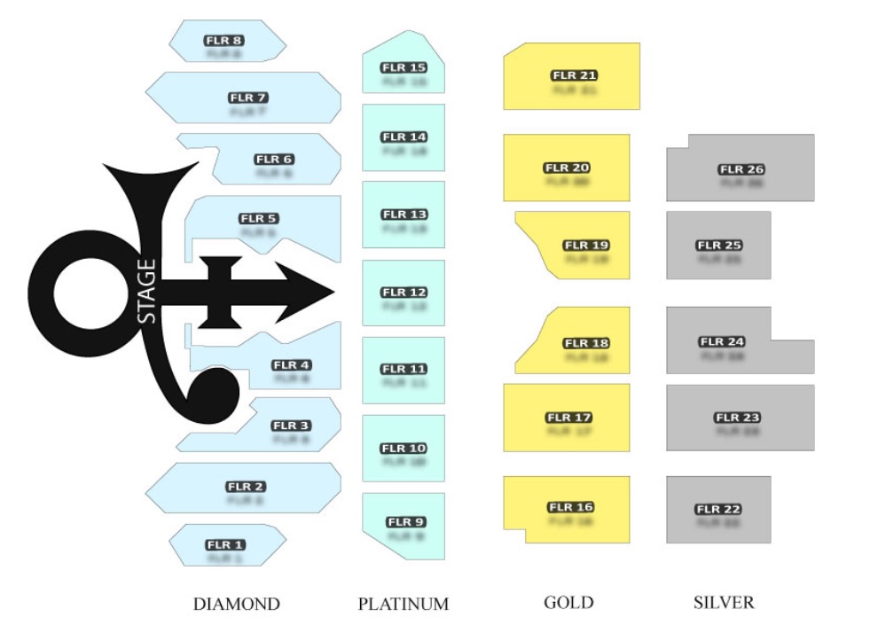 Concert seating plan with stage in shape of Love Symbol