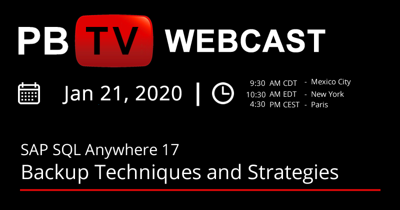PowerBuilderTV's tweet photo. #WebcastAlert on PowerBuilderTV

SAP SQL Anywhere 17: Backup Techniques and Strategies to be conducted by Luca Casavola at 10h30 EDT (New York) / 16H30 CET (Paris, Rome, Berlin). 

Register NOW: https://t.co/sncypaDHQj

#PBTV #Webcast #PowerBuilderTV #SAP #SQLAnywhere #Strategies https://t.co/QyMkucFjvi