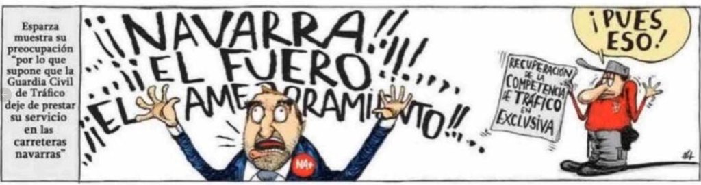 Ya lo dice el Amejoramiento navarro: "Navarra tendrá competencias propias, excepto la de Tráfico, que eso es mu' complicau de gestionar"

¡¡Si me tiene que multar alguien, que me multen solo los míos!! 
Que sea la Guardia Civil!!